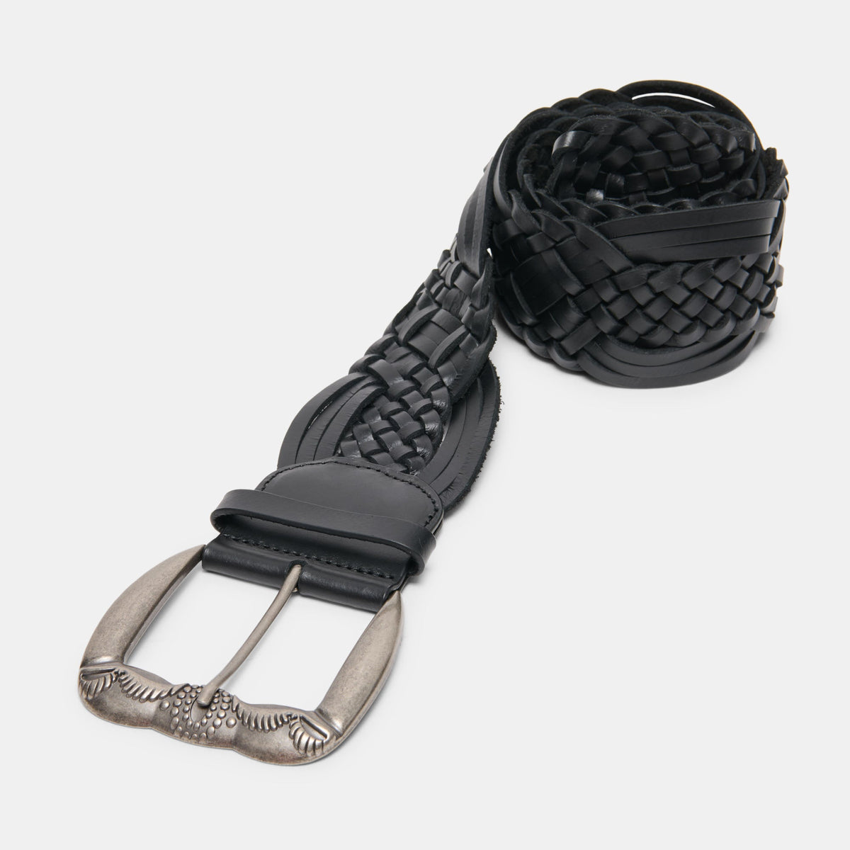 Western Black Woven Leather Belt with Silver Buckle | Dolce Vita Everyday