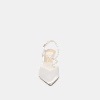 Kamra Pearl True White Satin Mid Heels | Dolce Vita Customer Favorite
