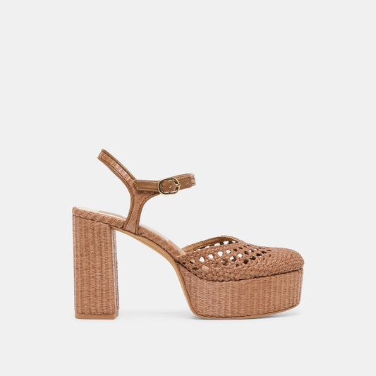 Gero Mid Brown Woven Raffia Heels | Dolce Vita Recommended