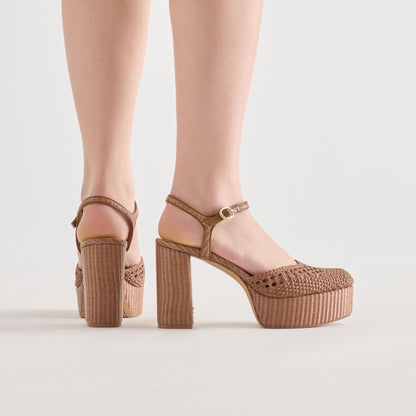 Gero Mid Brown Woven Raffia Heels | Dolce Vita Recommended