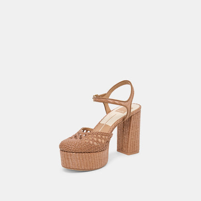 Gero Mid Brown Woven Raffia Heels | Dolce Vita Recommended
