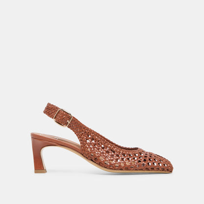 REMLA Tan Woven Leather Peep-Toe Kitten Heel | Dolce Vita Latest
