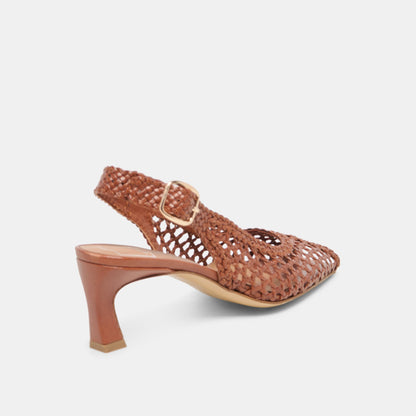 REMLA Tan Woven Leather Peep-Toe Kitten Heel | Dolce Vita Latest