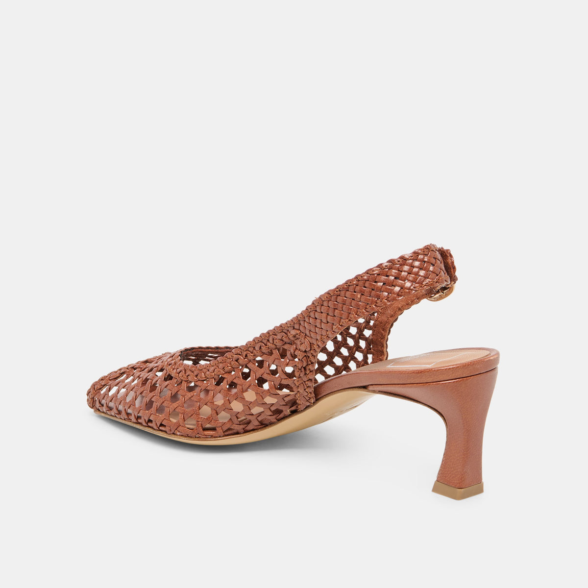 REMLA Tan Woven Leather Peep-Toe Kitten Heel | Dolce Vita Latest