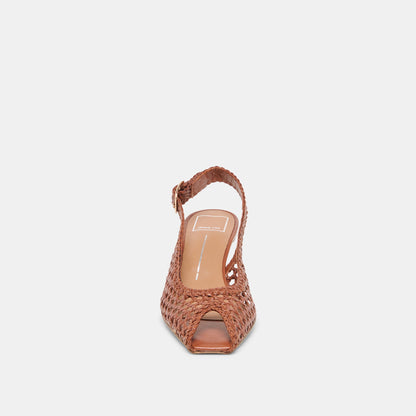 REMLA Tan Woven Leather Peep-Toe Kitten Heel | Dolce Vita Latest