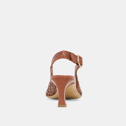 REMLA Tan Woven Leather Peep-Toe Kitten Heel | Dolce Vita Latest