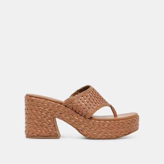 RIPPLE Mid Brown Raffia Platform Thong Block Heel | Dolce Vita Special Offer