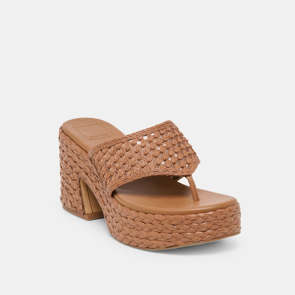 RIPPLE Mid Brown Raffia Platform Thong Block Heel | Dolce Vita Special Offer