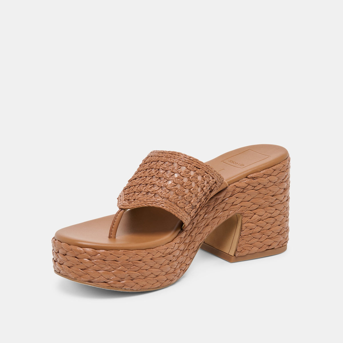 RIPPLE Mid Brown Raffia Platform Thong Block Heel | Dolce Vita Special Offer
