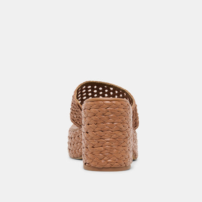 RIPPLE Mid Brown Raffia Platform Thong Block Heel | Dolce Vita Special Offer