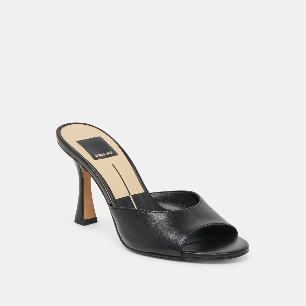 ROSHA Black Leather Open-Toe Mule Heels | Dolce Vita Great Value