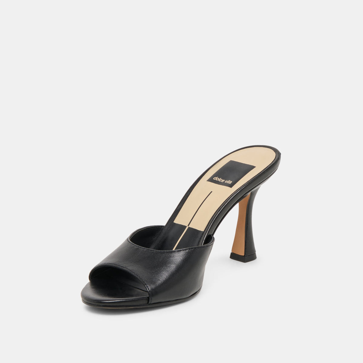 ROSHA Black Leather Open-Toe Mule Heels | Dolce Vita Great Value