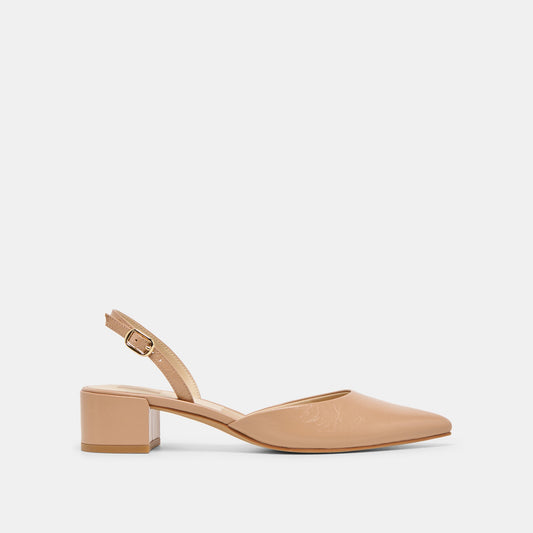 Carel Wide Lt Tan Crinkle Patent Leather Heels | Dolce Vita Premium