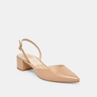 Carel Lt Tan Crinkle Patent Leather Heels | Dolce Vita Exclusive