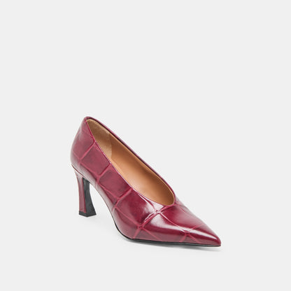 Midge Burgundy Croco Embossed Leather Heels | Dolce Vita Best Seller