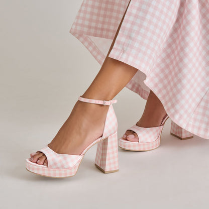 Reyes X Byrdie Golf Pink Plaid Gingham Heels | Dolce Vita Deals