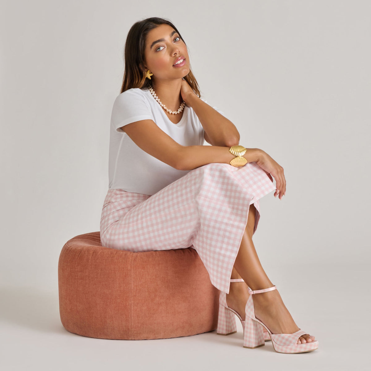 Reyes X Byrdie Golf Pink Plaid Gingham Heels | Dolce Vita Deals