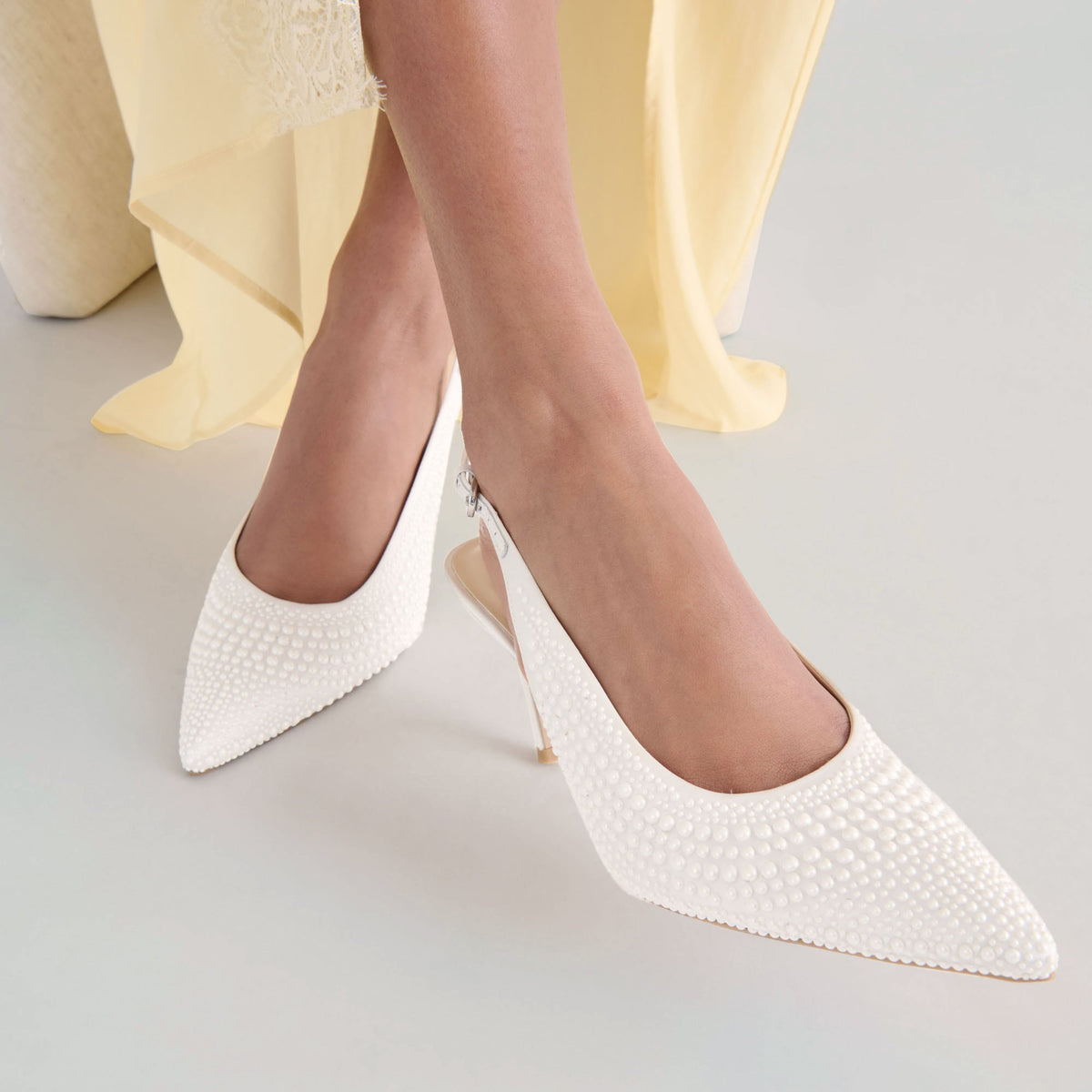 Elasi Pearl Off White Satin Heels | Dolce Vita Discount