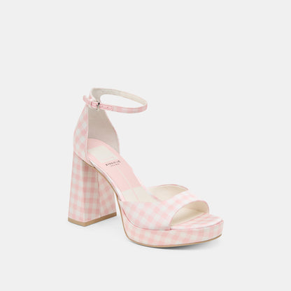 Pandro X Byrdie Golf Pink Plaid Gingham Wide Heels | Dolce Vita Trending