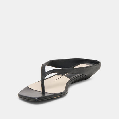 GIZEL Black Leather Thong Square-Toe Sandals | Dolce Vita Classic