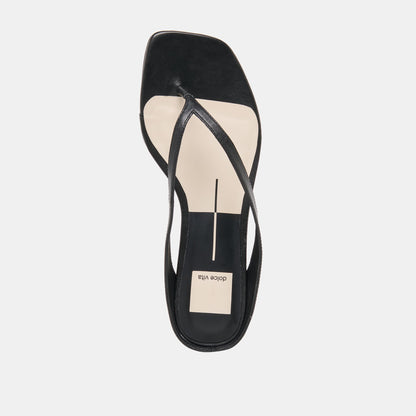 GIZEL Black Leather Thong Square-Toe Sandals | Dolce Vita Classic