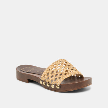 SADIE Tan Raffia Wood Sole Open-Toe Sandals | Dolce Vita Quality
