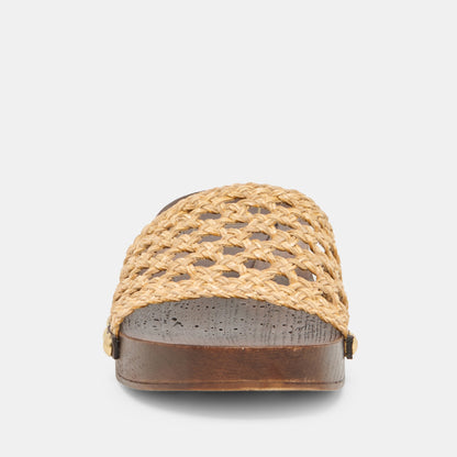SADIE Tan Raffia Wood Sole Open-Toe Sandals | Dolce Vita Quality