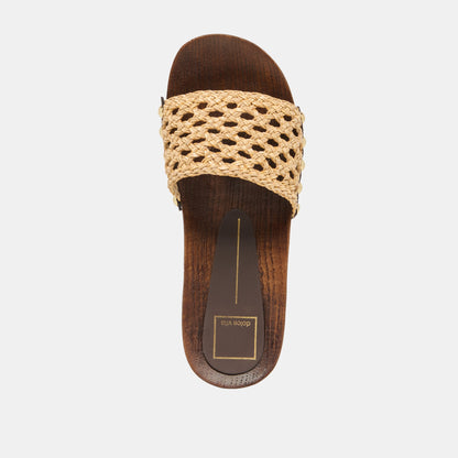 SADIE Tan Raffia Wood Sole Open-Toe Sandals | Dolce Vita Quality