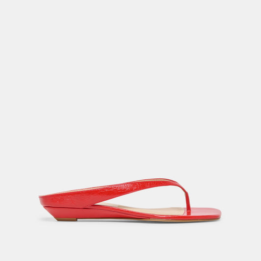 GIZEL Red Crinkle Patent Thong Square-Toe Sandals | Dolce Vita Trusted