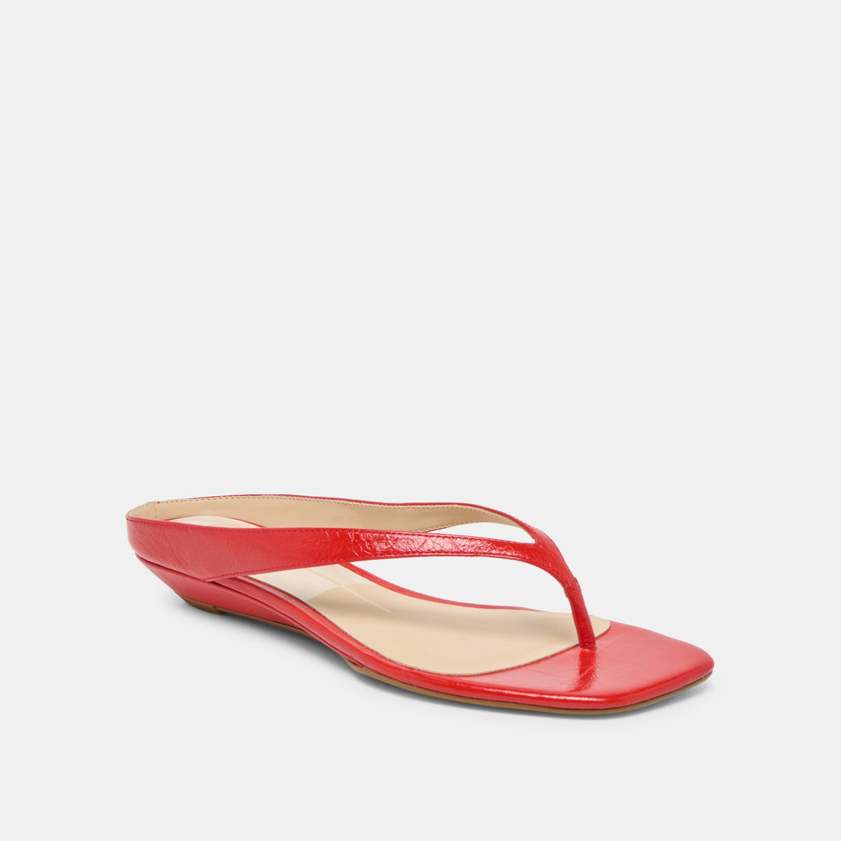 GIZEL Red Crinkle Patent Thong Square-Toe Sandals | Dolce Vita Trusted