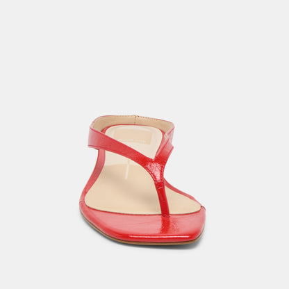 GIZEL Red Crinkle Patent Thong Square-Toe Sandals | Dolce Vita Trusted