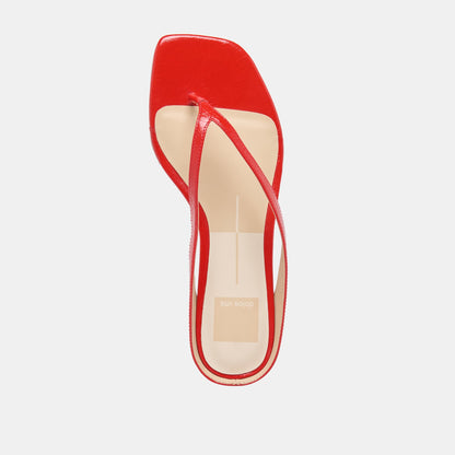 GIZEL Red Crinkle Patent Thong Square-Toe Sandals | Dolce Vita Trusted