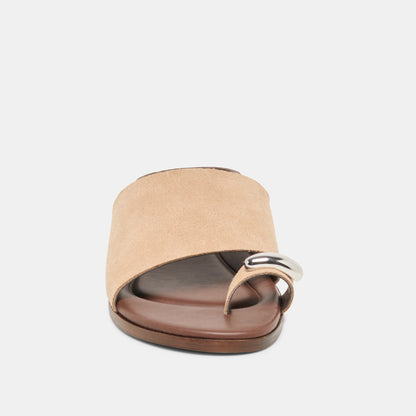 MOXY Sand Suede Metal Detail Open-Toe Sandals | Dolce Vita Quality