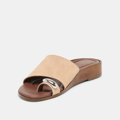 MOXY Sand Suede Metal Detail Open-Toe Sandals | Dolce Vita Quality