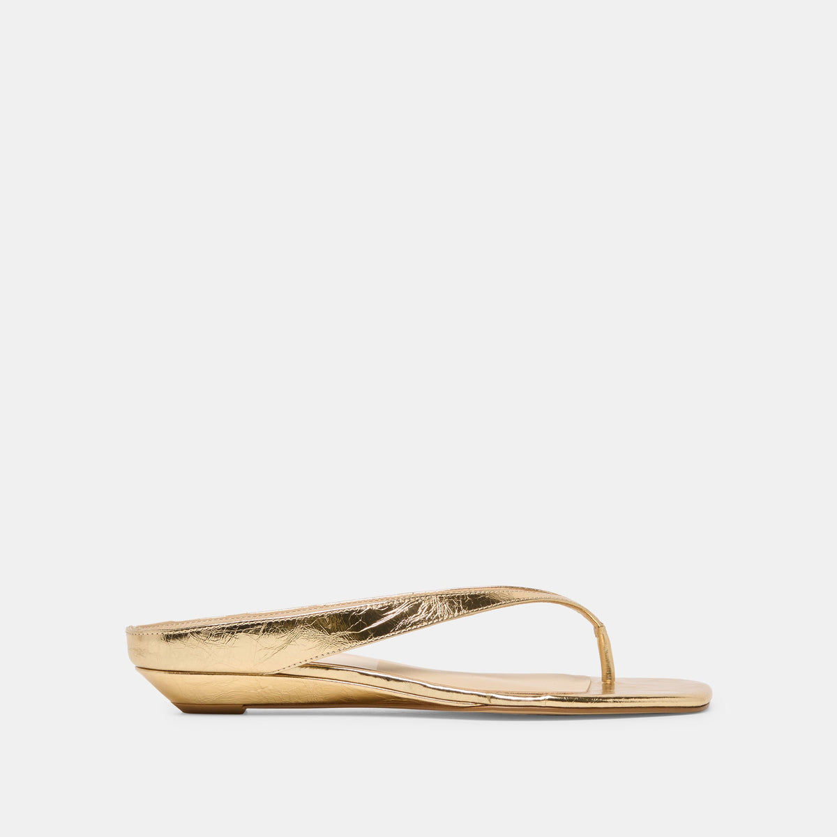 GIZEL Gold Crinkle Patent Thong Square-Toe Sandals | Dolce Vita Signature