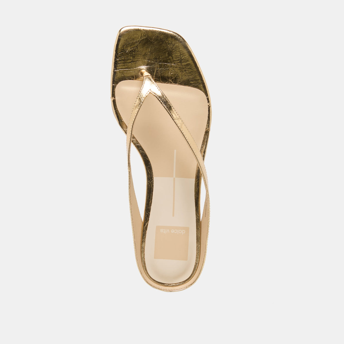 GIZEL Gold Crinkle Patent Thong Square-Toe Sandals | Dolce Vita Signature