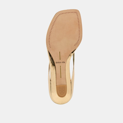 GIZEL Gold Crinkle Patent Thong Square-Toe Sandals | Dolce Vita Signature