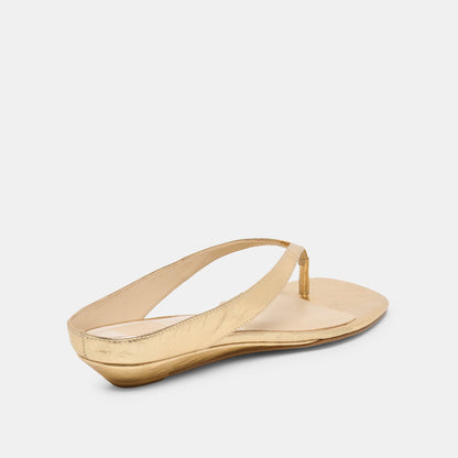 GIZEL Gold Crinkle Patent Thong Square-Toe Sandals | Dolce Vita Signature