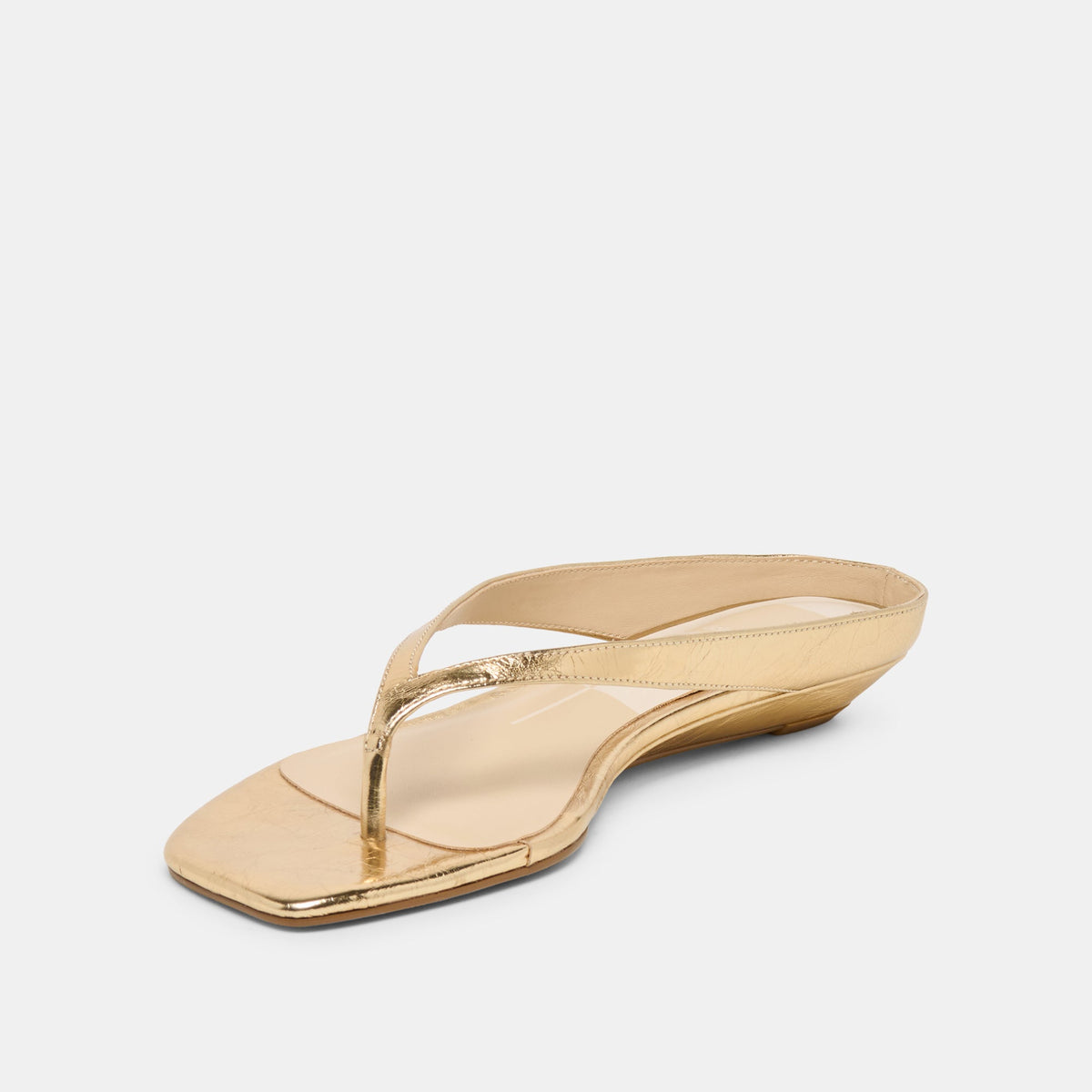 GIZEL Gold Crinkle Patent Thong Square-Toe Sandals | Dolce Vita Signature