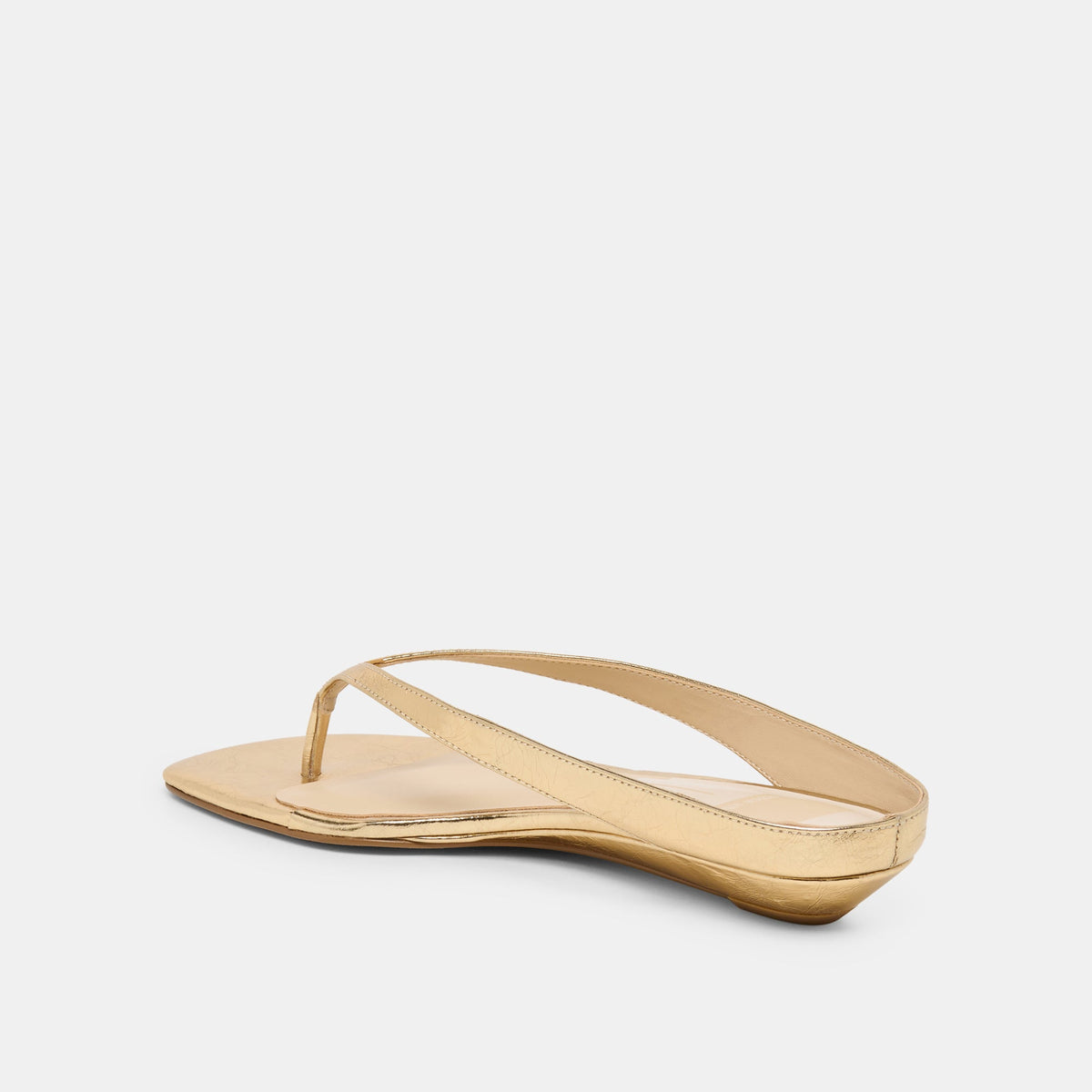 GIZEL Gold Crinkle Patent Thong Square-Toe Sandals | Dolce Vita Signature