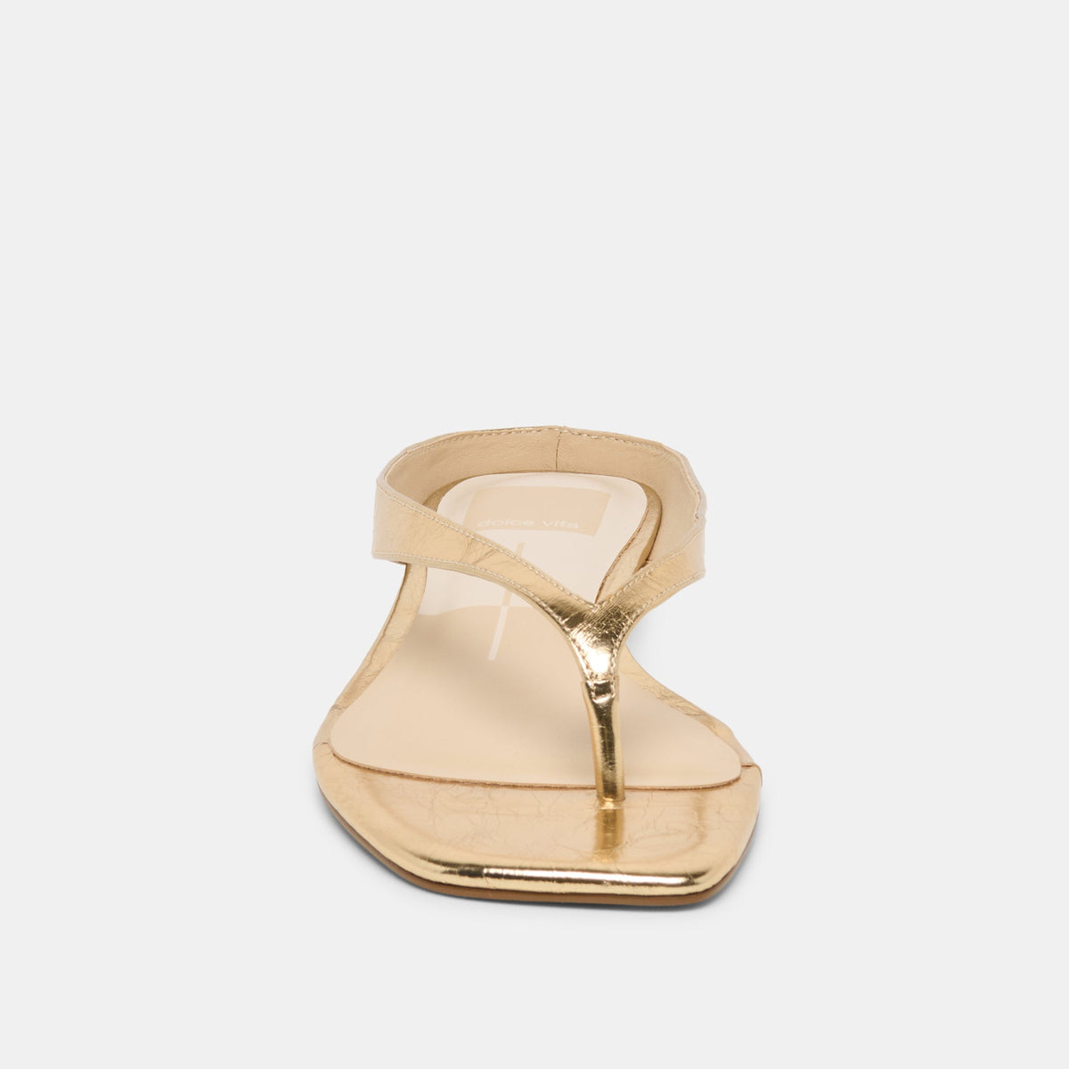 GIZEL Gold Crinkle Patent Thong Square-Toe Sandals | Dolce Vita Signature