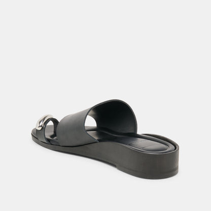 MOXY Black Leather Metal Detail Open-Toe Sandals | Dolce Vita Best Seller