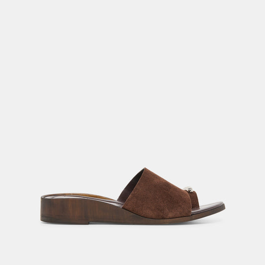 MOXY Dk Brown Suede Metal Detail Open-Toe Sandals | Dolce Vita Classic