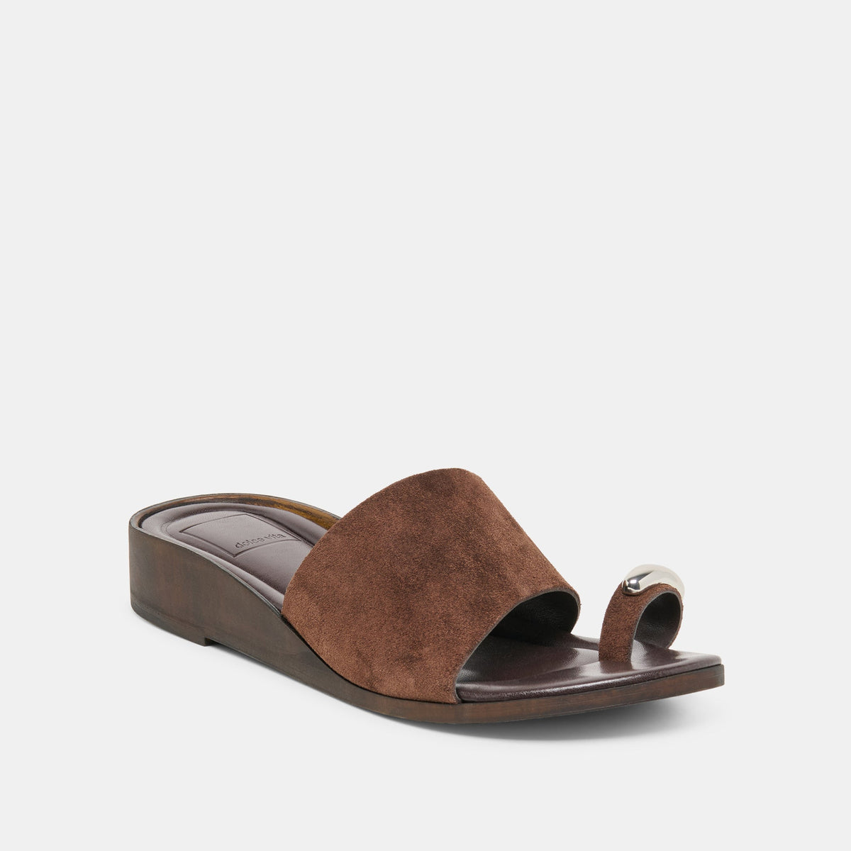 MOXY Dk Brown Suede Metal Detail Open-Toe Sandals | Dolce Vita Classic