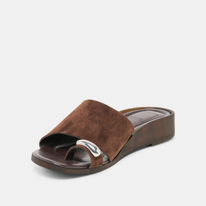 MOXY Dk Brown Suede Metal Detail Open-Toe Sandals | Dolce Vita Classic