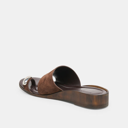 MOXY Dk Brown Suede Metal Detail Open-Toe Sandals | Dolce Vita Classic