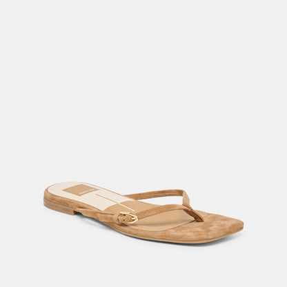 MALTA Lt Brown Suede Buckle Flip-Flop Sandals | Dolce Vita Everyday