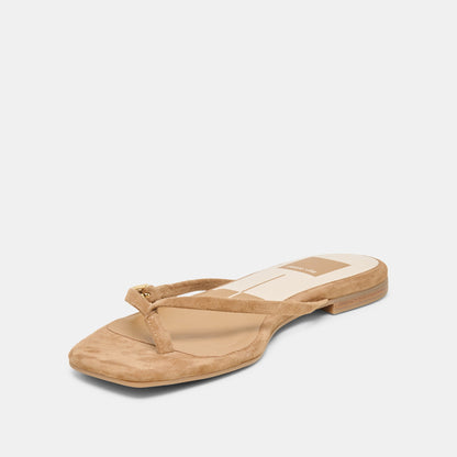 MALTA Lt Brown Suede Buckle Flip-Flop Sandals | Dolce Vita Everyday