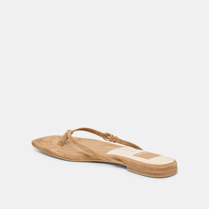 MALTA Lt Brown Suede Buckle Flip-Flop Sandals | Dolce Vita Everyday