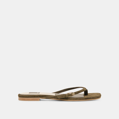 MALTA Dk Olive Suede Buckle Flip-Flop Sandals | Dolce Vita Featured